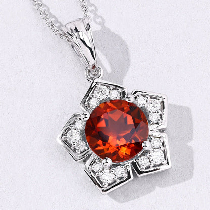 2.20 Ct Round Orange Madeira Citrine & Lab Diamond Prong Silver Star Shape Pendant Necklace