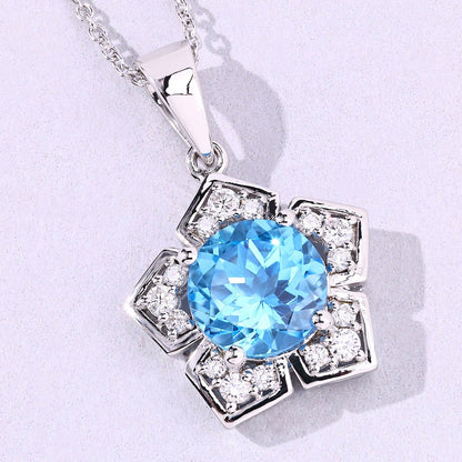 3.75 Ct Round Swiss Blue Topaz & Lab Diamond Prong Silver Star Shape Pendant Necklace