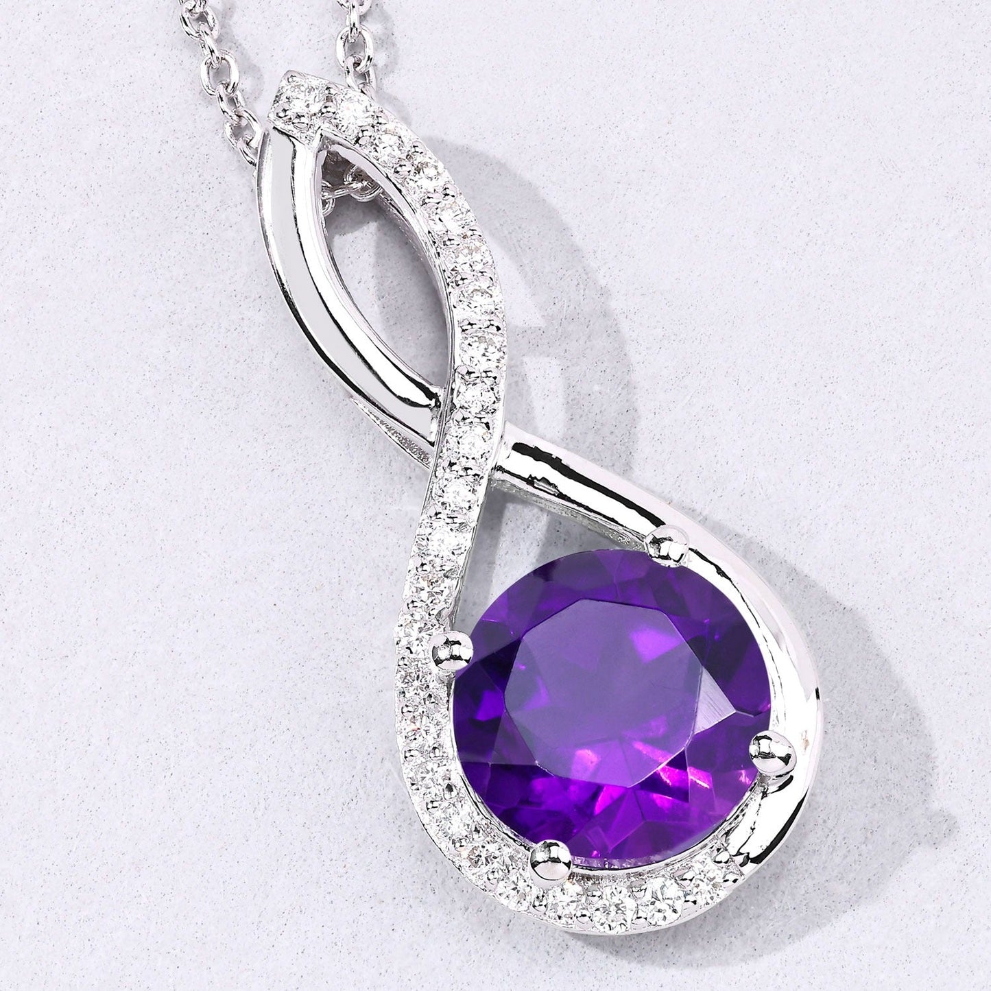 2.40 Ct Round Purple Amethyst & Lab Diamond Prong Silver Crossover Pendant Necklace