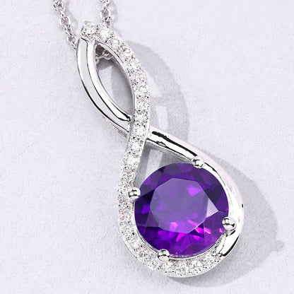 2.40 Ct Round Purple Amethyst & Lab Diamond Prong Silver Crossover Pendant Necklace