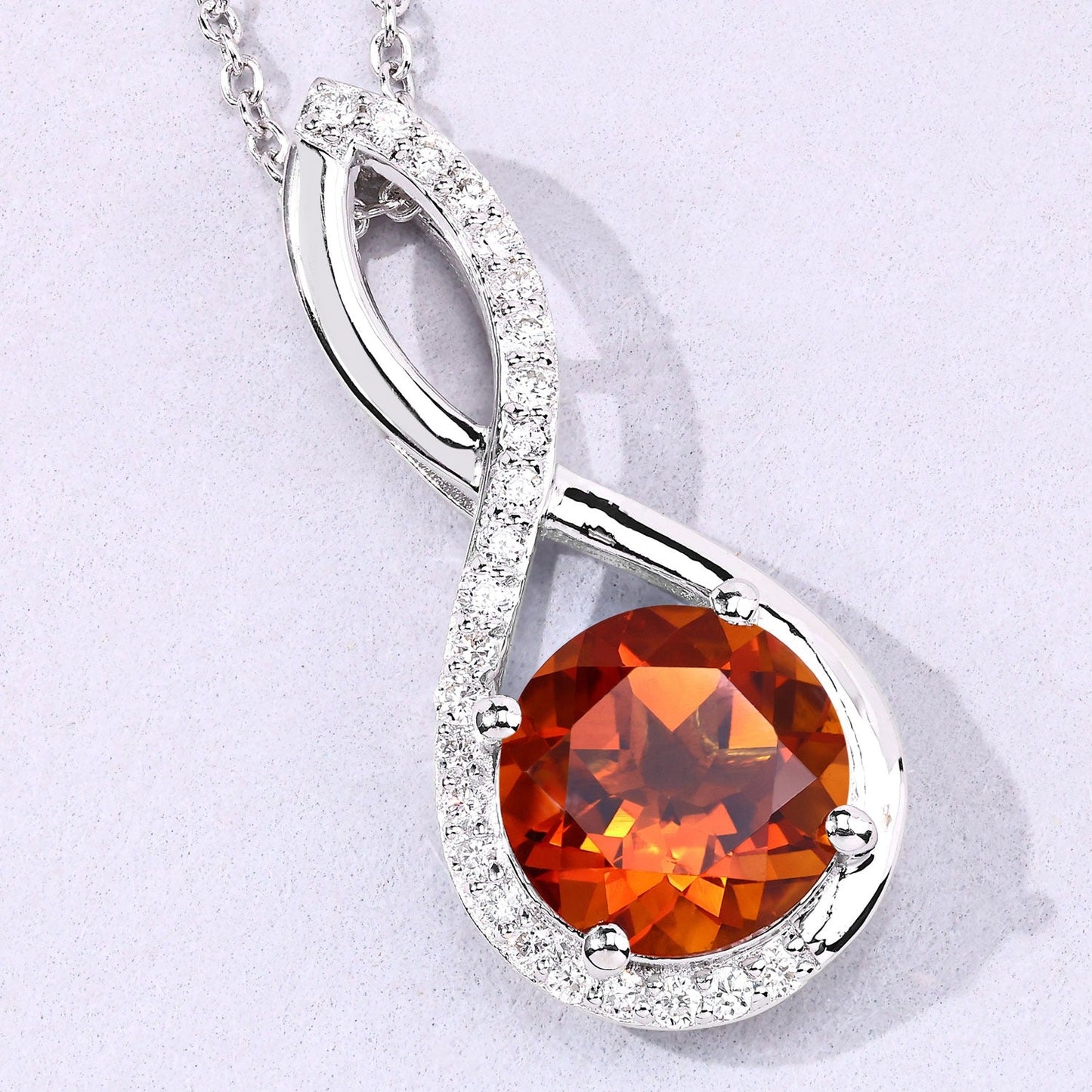 2.20 Ct Round Orange Madeira Citrine & Lab Diamond Prong Silver Crossover Pendant Necklace