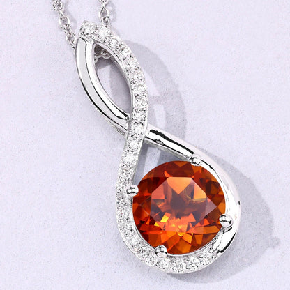 2.20 Ct Round Orange Madeira Citrine & Lab Diamond Prong Silver Crossover Pendant Necklace