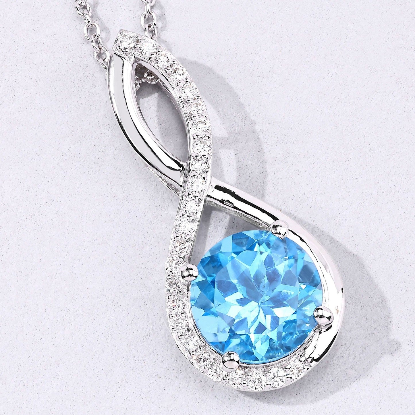 3.75 Ct Round Swiss Blue Topaz & Lab Diamond Prong Silver Crossover Pendant Necklace
