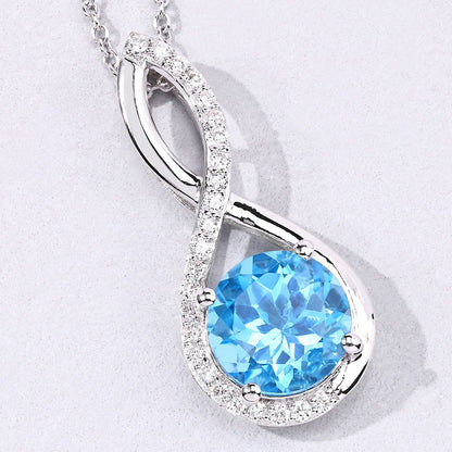 3.75 Ct Round Swiss Blue Topaz & Lab Diamond Prong Silver Crossover Pendant Necklace