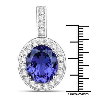 10.15 Ct Genuine Oval Tanzanite and Diamond 18K White Gold Halo Pendant