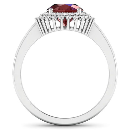 2.30 Ct Oval Pink Ruby & White Diamond Prong 14K White Gold Halo Cocktail Ring