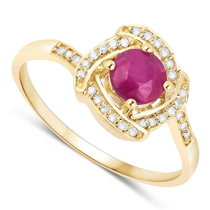 0.55 Ct Round Pink Ruby & Diamond Prong 14K Yellow Gold Halo Bypass Ring