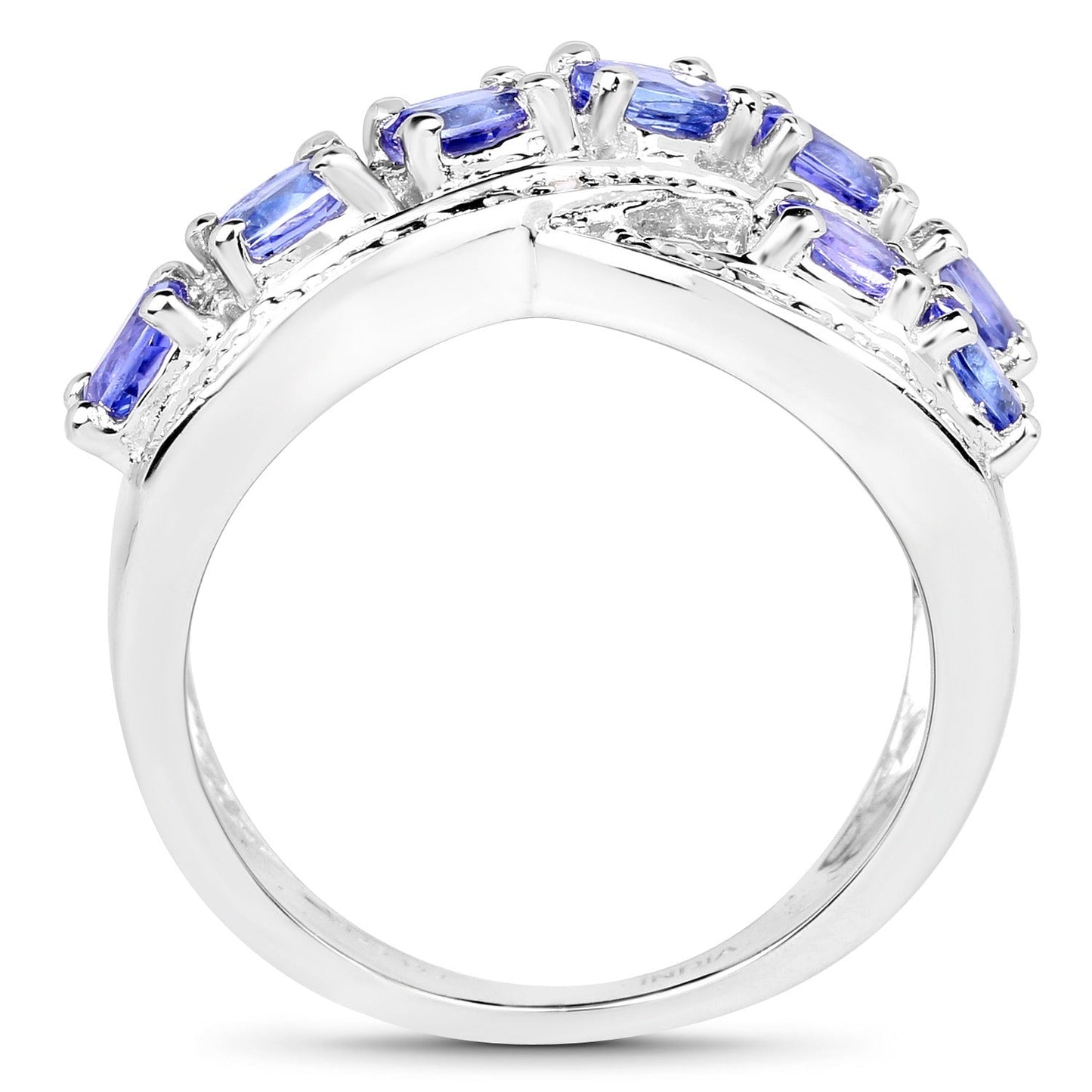 1.70 Ct Oval Violet Tanzanite Diamond Prong Silver Pave Crossover Ring