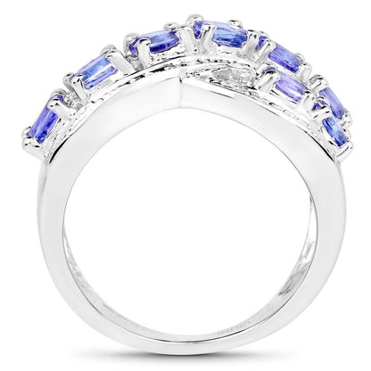 1.70 Ct Oval Violet Tanzanite Diamond Prong Silver Pave Crossover Ring