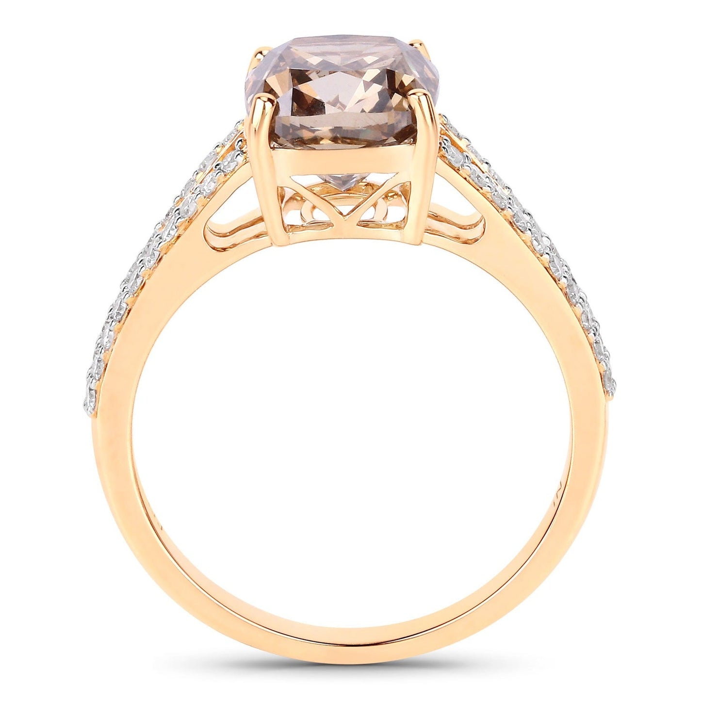 3.03 Ct Cushion Cut Genuine Brown Diamond 18K Yellow Gold Split Pave Shank Engagement Ring