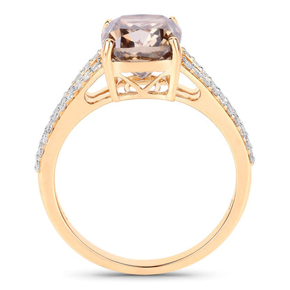 3.03 Ct Cushion Cut Genuine Brown Diamond 18K Yellow Gold Split Pave Shank Engagement Ring