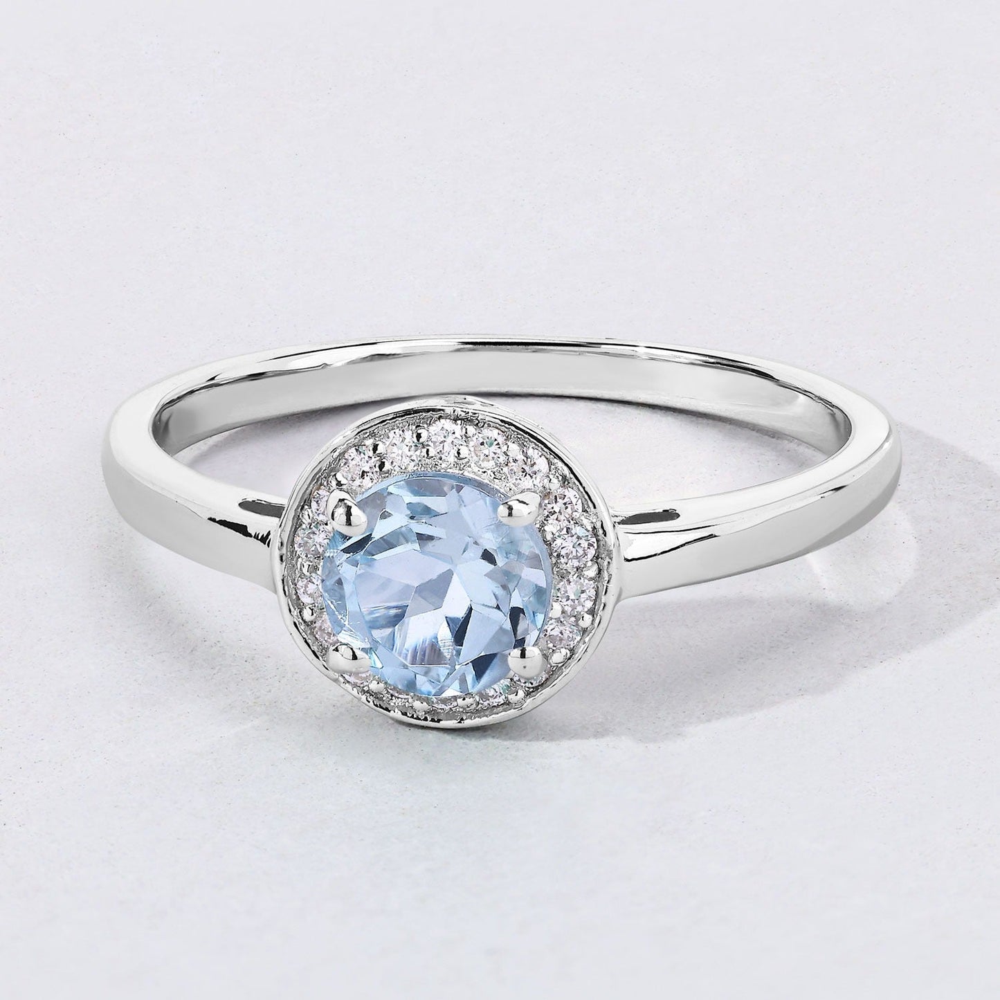 0.38 Ct Round Blue Aquamarine Lab Grown Diamond Prong Silver Halo Ring