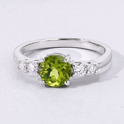 1.10 Ct Round Green Peridot and Lab Diamond Prong Silver Five Stone Ring