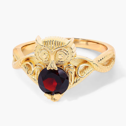 1.00 Cttw Round Red Garnet 18K Yellow Gold over Silver Owl Ring