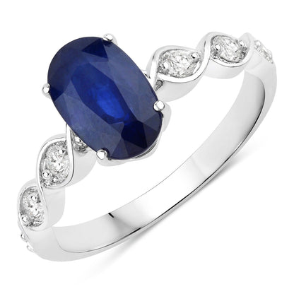 2.57 Ct Oval Ceylon Blue Sapphire and White Diamond Prong 18K White Gold Crossover Wedding Ring