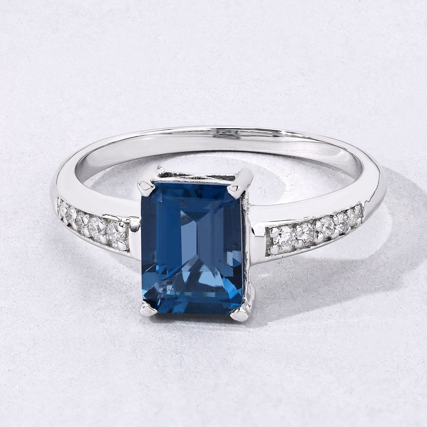1.60 Ct Octagon London Blue Topaz and Lab Diamond Prong Silver Pave Bridge Ring