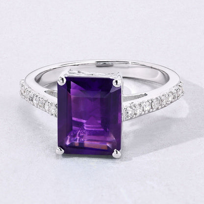 3.25 Ct Octagon Purple Amethyst and Lab Diamond Prong Silver Pave Bridge Ring