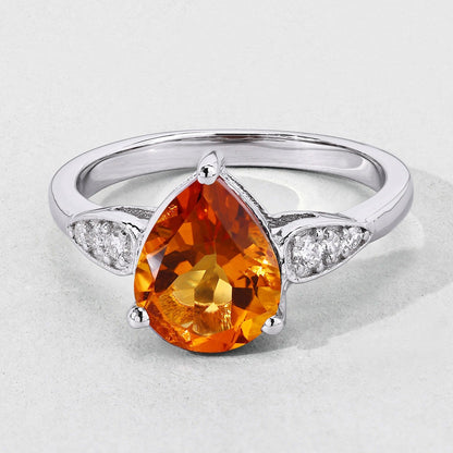 1.50 Ct Pear Yellow Madeira Citrine and Lab Diamond Prong Silver Cocktail Ring