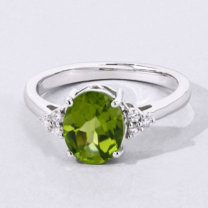 1.70 Ct Oval Green Peridot and Lab Diamond Prong Silver Cocktail Ring