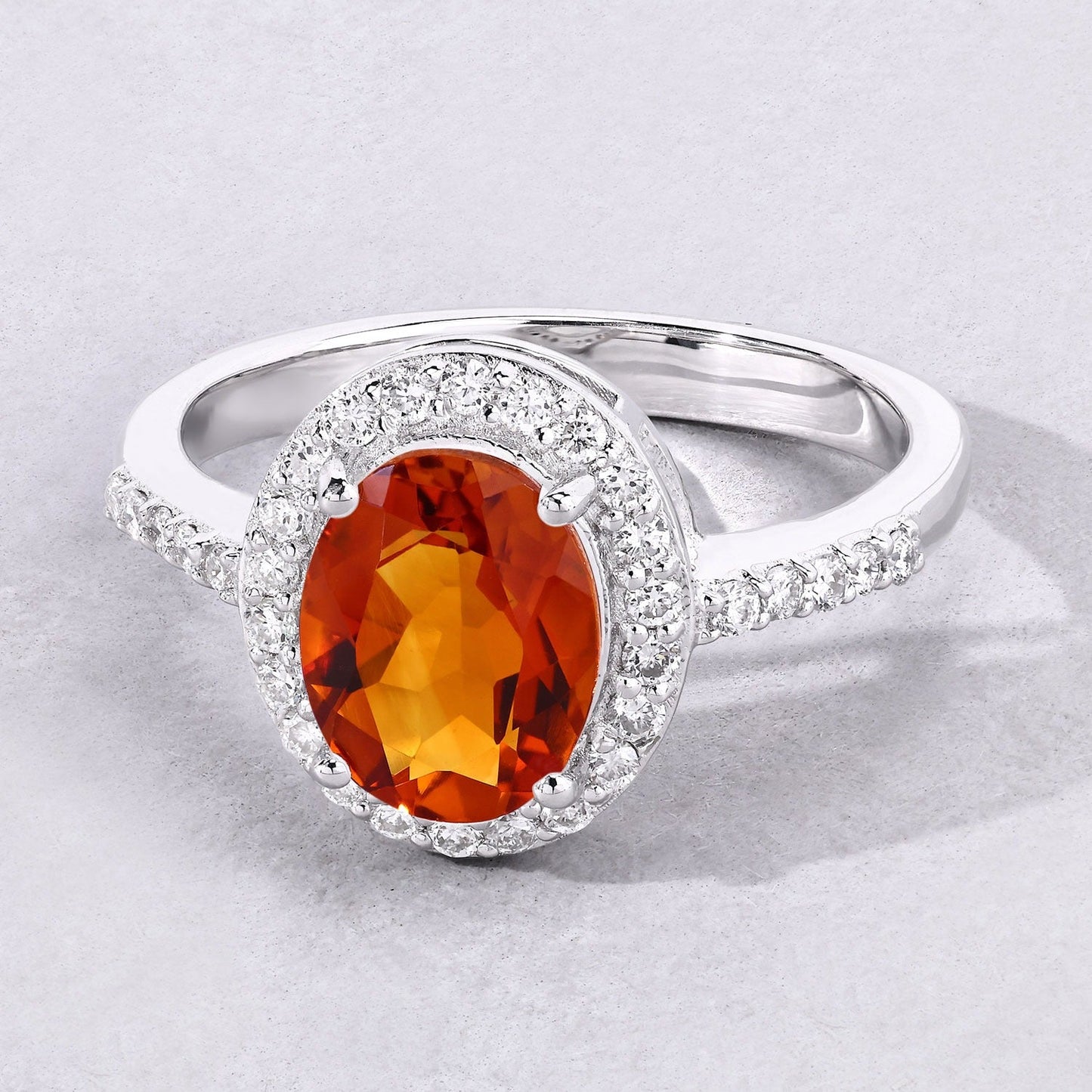 1.70 Ct Oval Yellow Madeira Citrine & Lab Diamond Prong Silver Halo Pave Ring