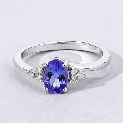0.75 Ct Oval Violet Tanzanite & Lab Diamond Prong Sterling Silver Bypass Ring