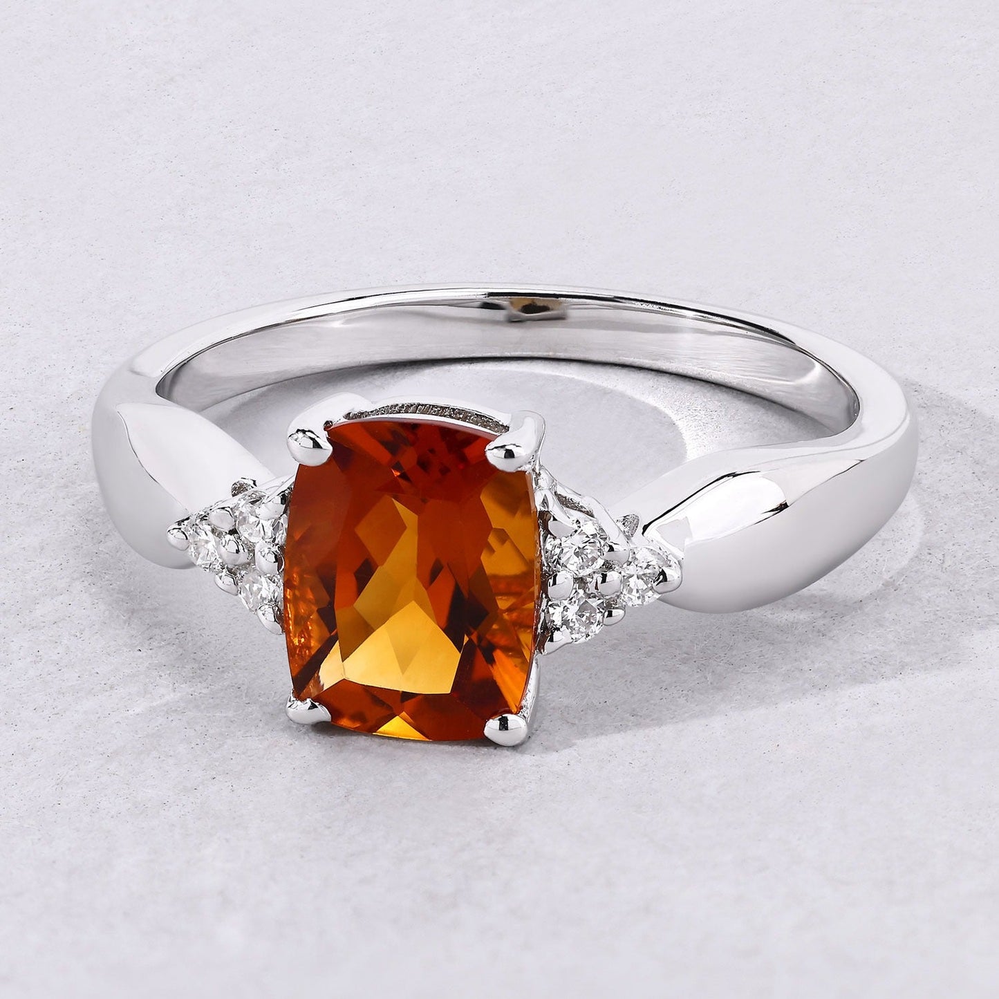 1.30 Ct Cushion Yellow Madeira Citrine & Lab Diamond Prong Silver Cocktail Ring
