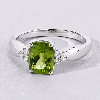 1.40 Ct Cushion Green Peridot & Lab Diamond Prong Silver Cocktail Ring