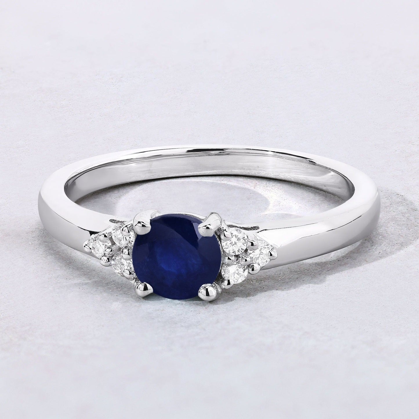 0.65 Ct Round Blue Sapphire and Lab Diamond Prong Silver Cocktail Ring