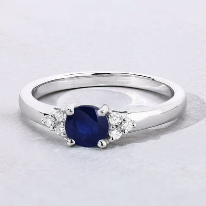 0.65 Ct Round Blue Sapphire and Lab Diamond Prong Silver Cocktail Ring
