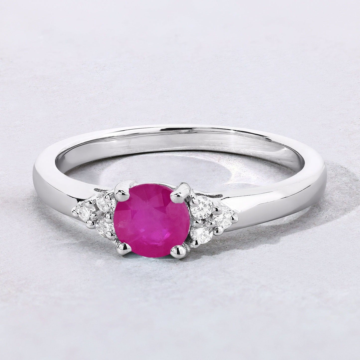 0.55 Ct Round Red Mozambique Ruby and Lab Diamond Prong Silver Cocktail Ring