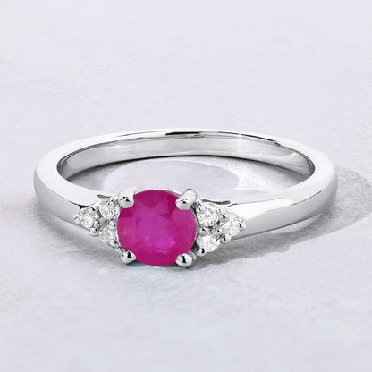 0.55 Ct Round Red Mozambique Ruby and Lab Diamond Prong Silver Cocktail Ring