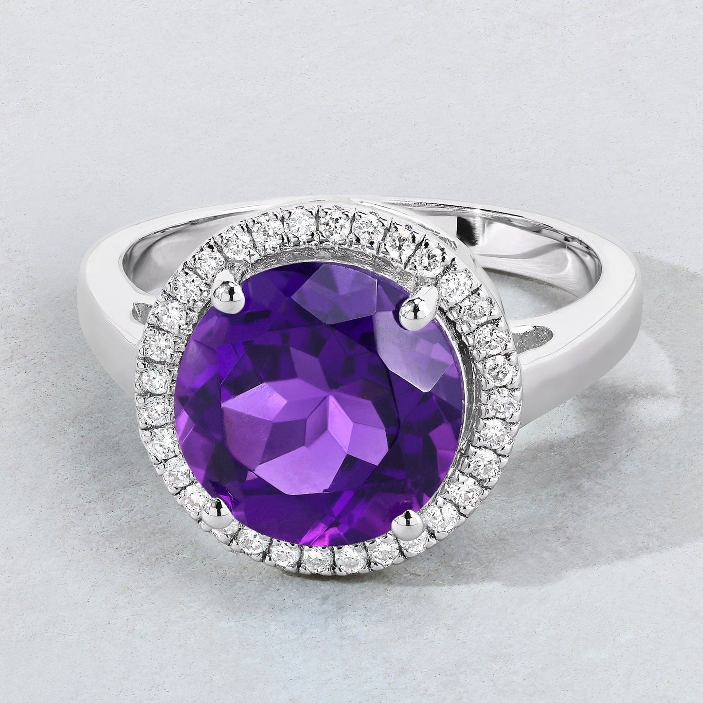 3.30 Ct Round Purple Amethyst Lab Diamond Prong Silver Halo Ring