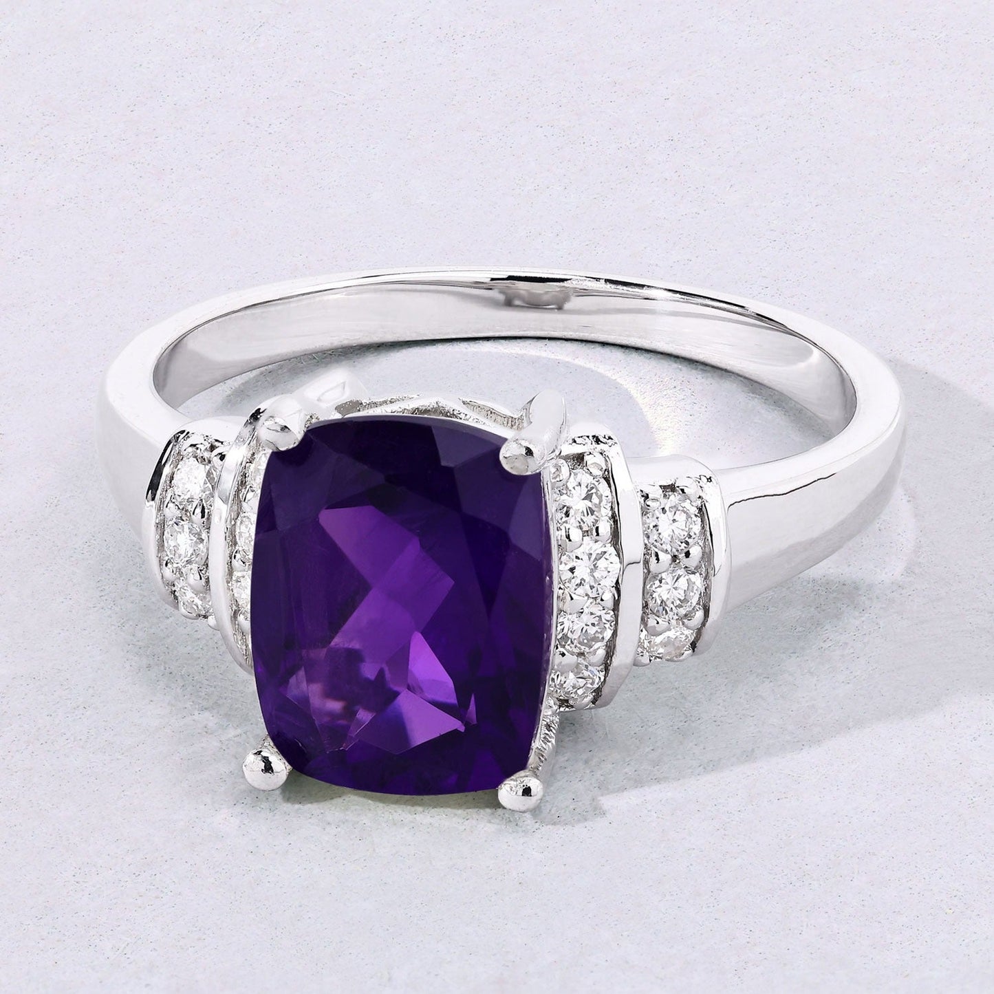 1.45 Ct Cushion Purple Amethyst Lab Diamond Prong Silver Bridge Ring