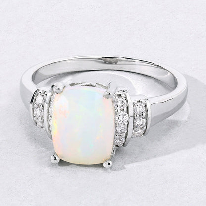 1 Ct Cushion White Ethiopian Opal Lab Diamond Prong Silver Bridge Ring