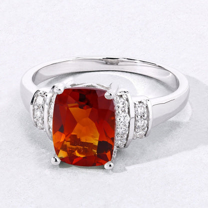 1.65 Ct Cushion Yellow Madeira Citrine and Lab Diamond Prong Silver Bridge Ring