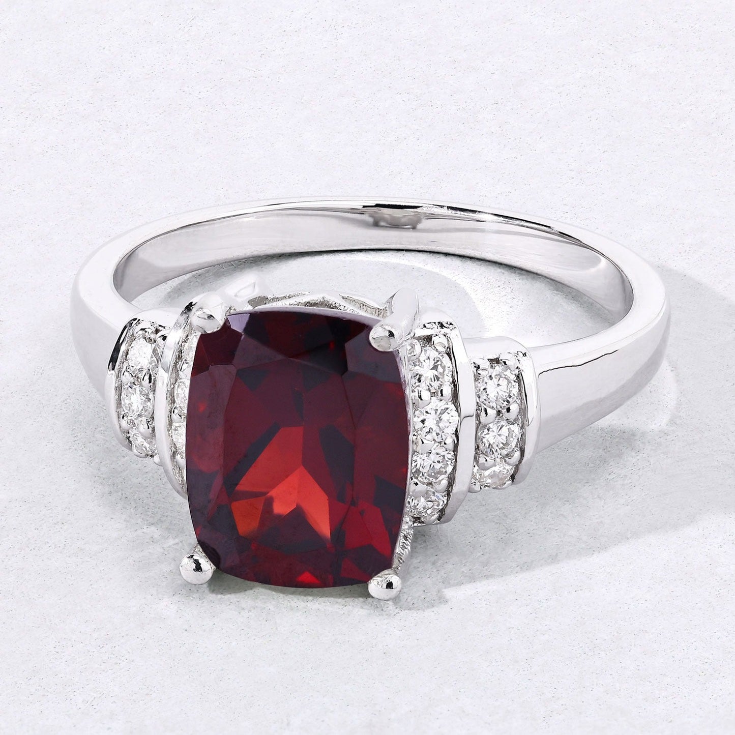 2.40 Ct Cushion Red Mozambique Garnet and Lab Diamond Prong Silver Bridge Ring