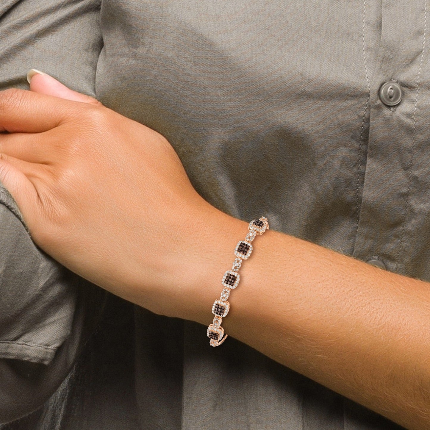 Fancy Cubic Zirconia Rose Gold Over Silver Bolo Bracelet
