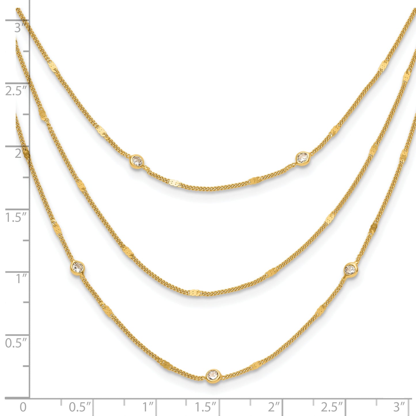 Round White Cubic Zirconia Sterling Silver Gold-Tone Layered Cable Chain Necklace
