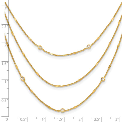 Round White Cubic Zirconia Sterling Silver Gold-Tone Layered Cable Chain Necklace