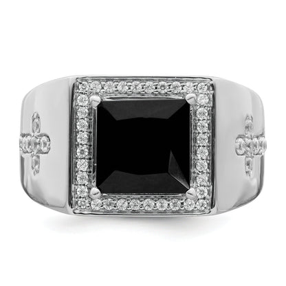 14k Gold 1/2 ct Lab Grown Diamond and Onyx Side Cross Square Men's Ring