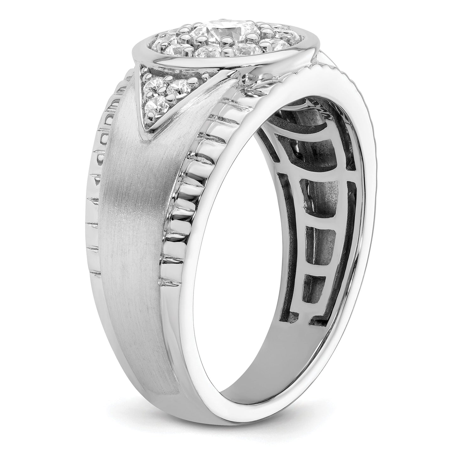 14k White Gold 1 ct Round Lab Grown Diamond Men's Cluster Ring