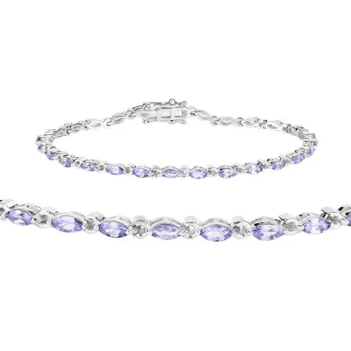 3.78 Ct Marquise Violet Tanzanite Prong Sterling Silver Tennis Bracelet