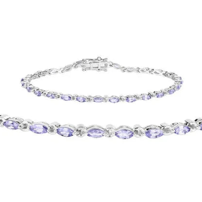 3.78 Ct Marquise Violet Tanzanite Prong Sterling Silver Tennis Bracelet