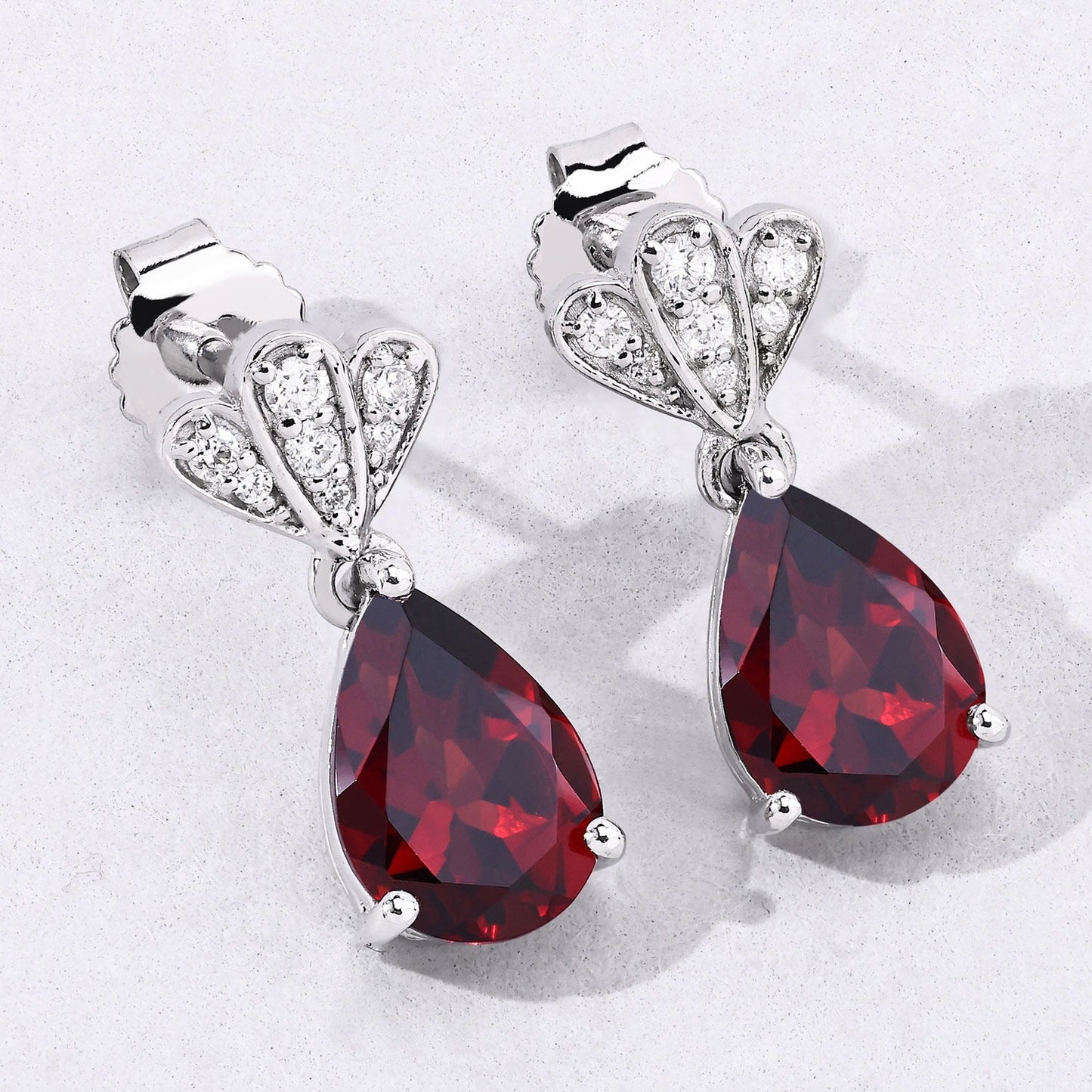 3.80 Ct Pear Red Mozambique Garnet & Lab Diamond Prong Silver Teardrop Dangle Earrings