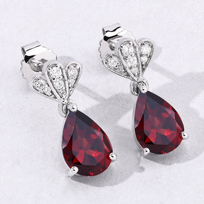 3.80 Ct Pear Red Mozambique Garnet & Lab Diamond Prong Silver Teardrop Dangle Earrings