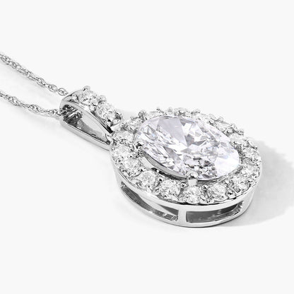 2.62 Ct Oval  Lab Grown Diamond Prong Platinum Halo Bridal Pendant
