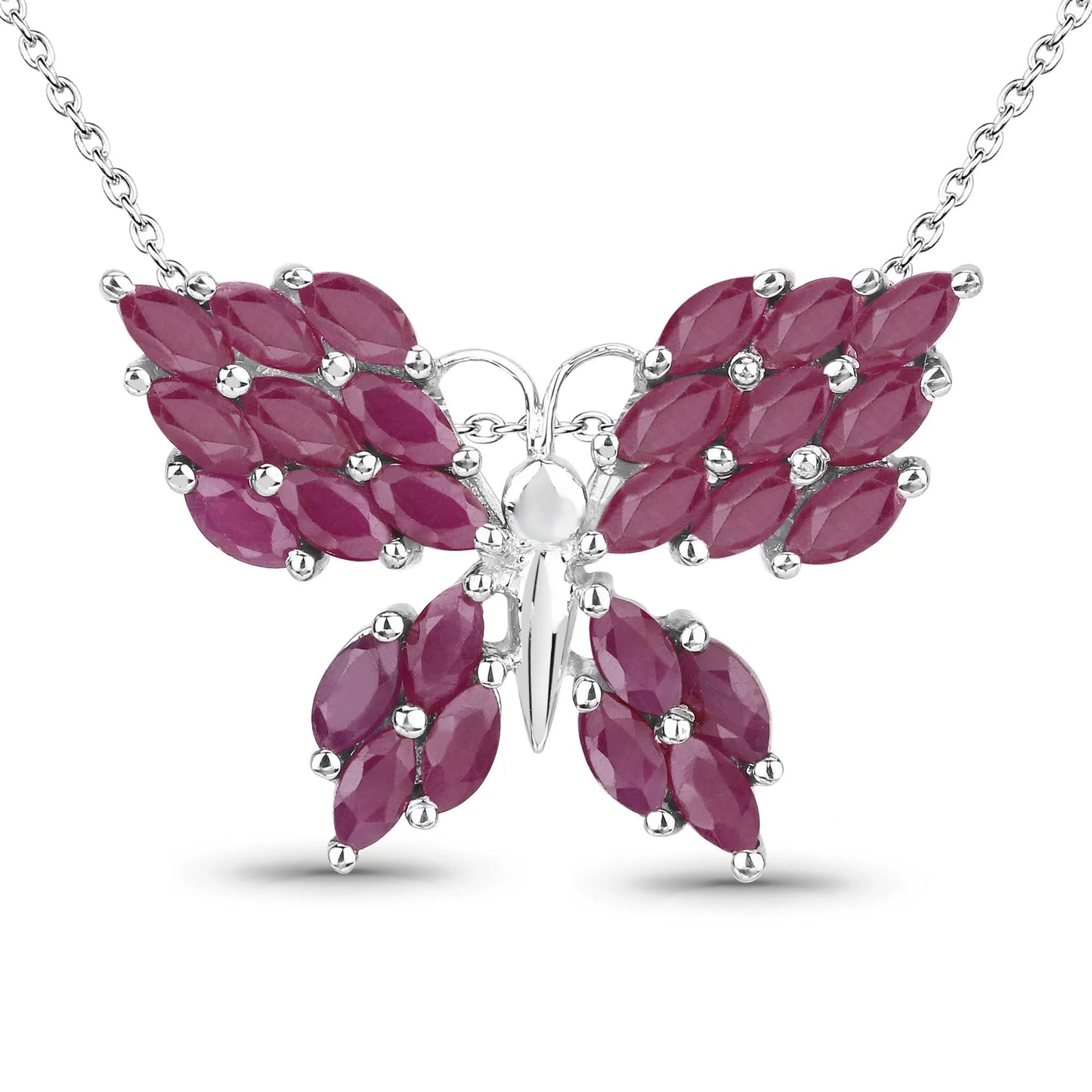 3.12 Ct Marquise Pink Ruby Prong Silver Butterfly Cluster Pendant Necklace