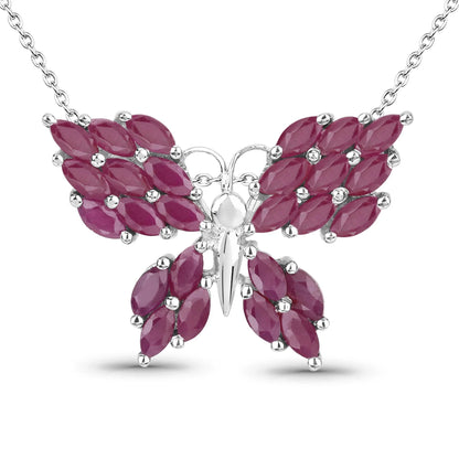 3.12 Ct Marquise Pink Ruby Prong Silver Butterfly Cluster Pendant Necklace