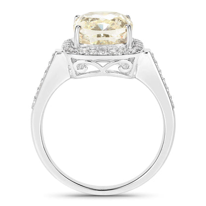 4.02 Ct Natural Yellow Diamond 18K White Gold Pave Halo Cushion Ring