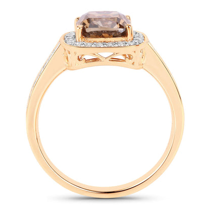 2.19 Ct Genuine Brown Diamond 18K Yellow Gold Halo Pave Cushion Ring